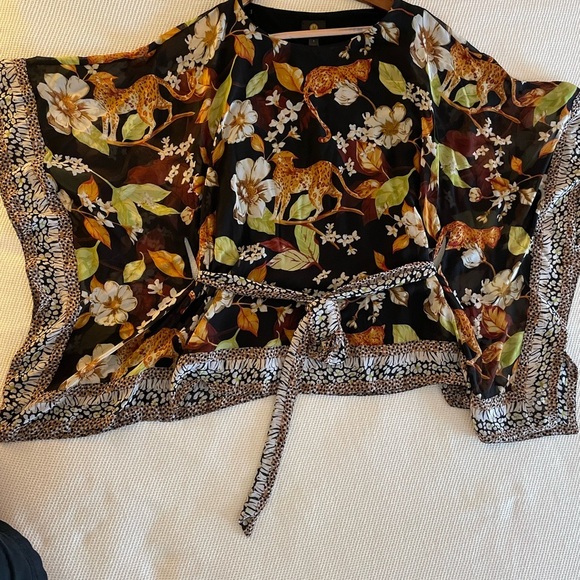 JM Collection Black and Orange Tie Front Blouse. Animal print. - Picture 1 of 7